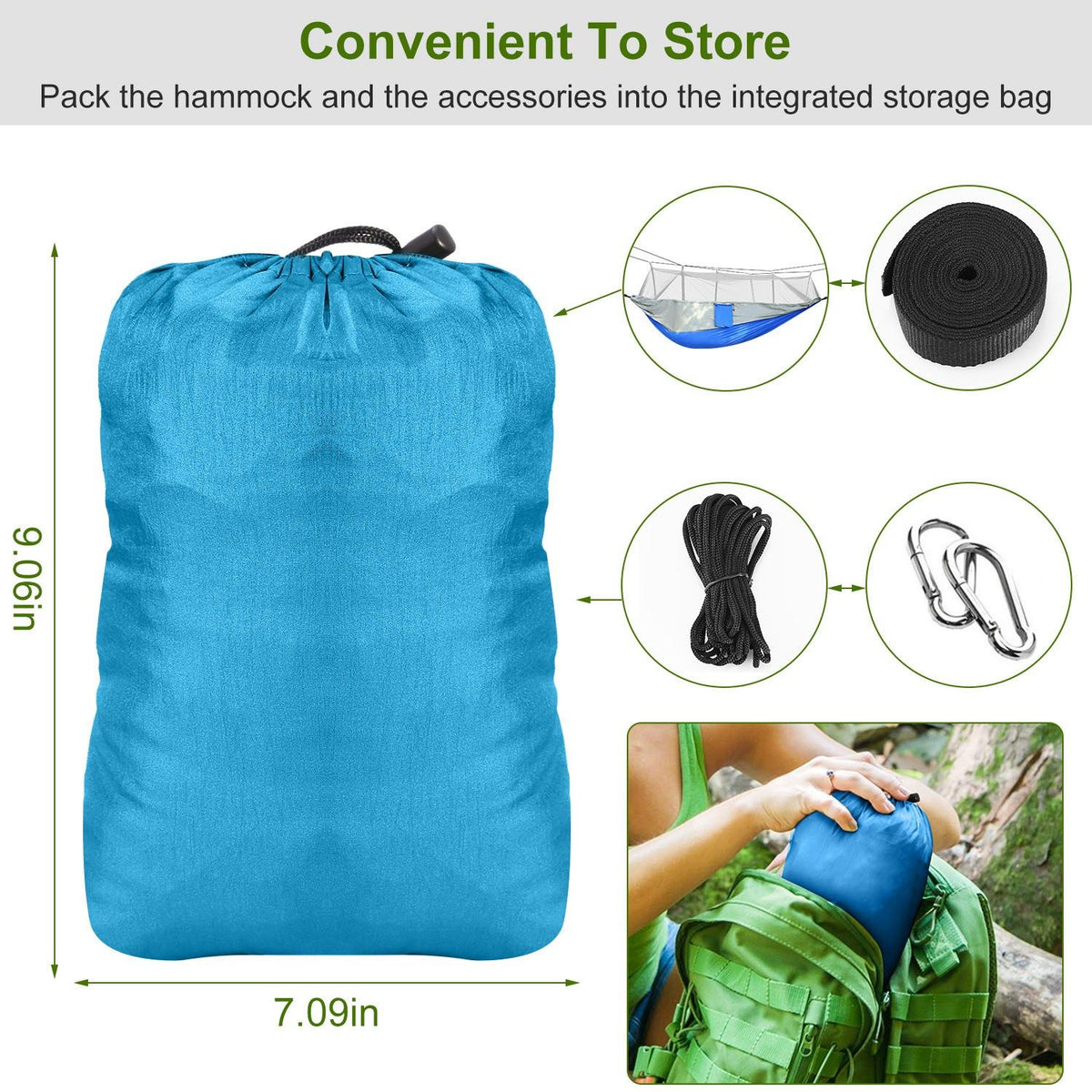 600lbs Load 2 Persons Hammock with Mosquito Net Outdoor Hiking Camping Hammock Portable Nylon Swing Hanging Bed with Strap Hook Carry Bag