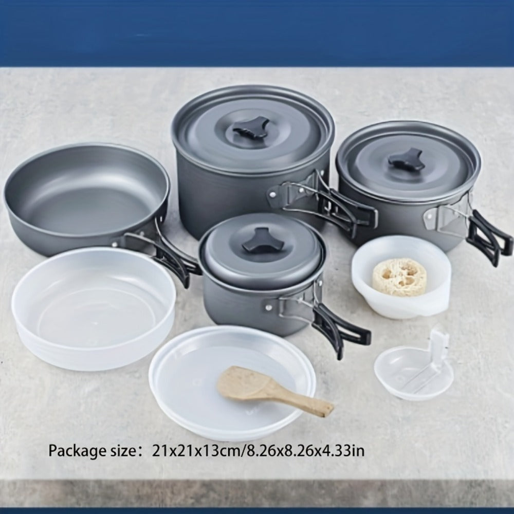 Portable camping cookware set for 1-3 people - silver