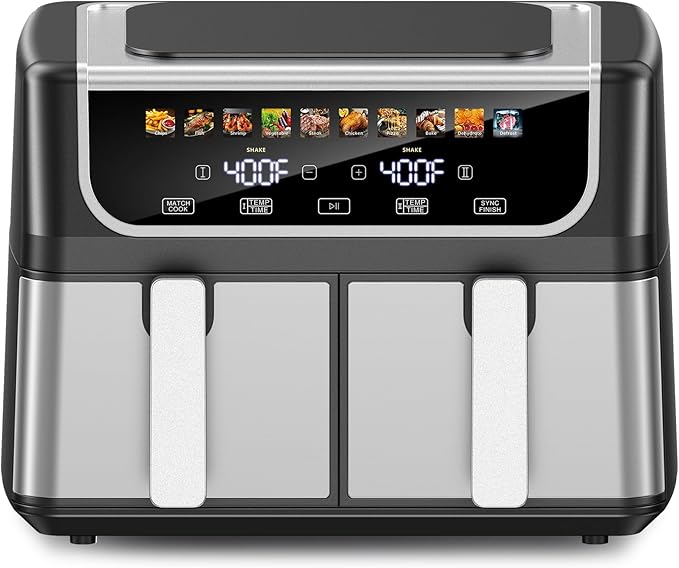 9.5L dual-basket air fryer with 10 presets