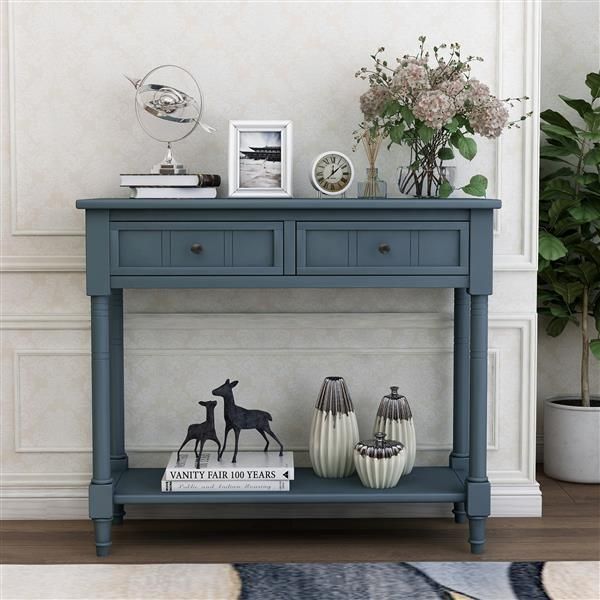 Traditional console table with 2 drawers and bottom shelf - navy