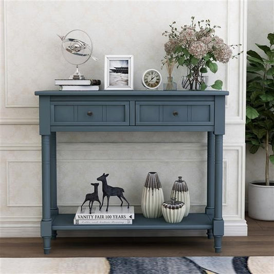 Traditional console table with 2 drawers and bottom shelf - navy