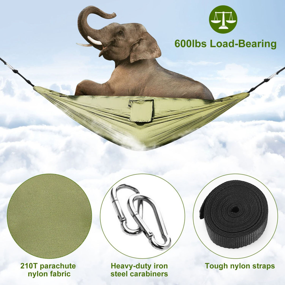 600lbs Load 2 Persons Hammock with Mosquito Net Outdoor Hiking Camping Hammock Portable Nylon Swing Hanging Bed with Strap Hook Carry Bag