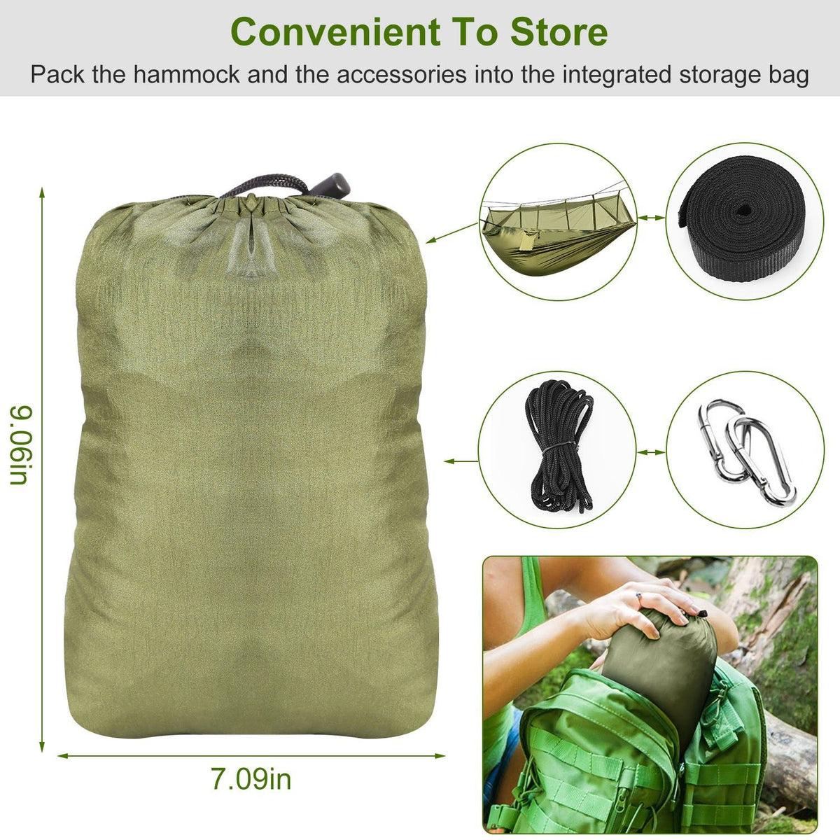 600lbs Load 2 Persons Hammock with Mosquito Net Outdoor Hiking Camping Hammock Portable Nylon Swing Hanging Bed with Strap Hook Carry Bag