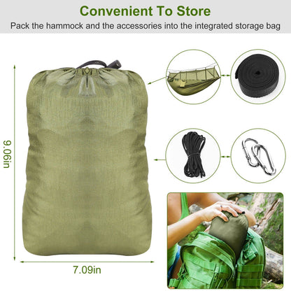 600lbs Load 2 Persons Hammock with Mosquito Net Outdoor Hiking Camping Hammock Portable Nylon Swing Hanging Bed with Strap Hook Carry Bag