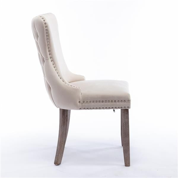 Set of 2 upholstered wingback dining chairs with nailhead trim - beige