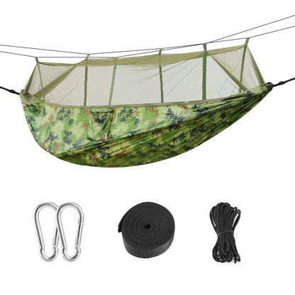 600lbs Load 2 Persons Hammock with Mosquito Net Outdoor Hiking Camping Hammock Portable Nylon Swing Hanging Bed with Strap Hook Carry Bag