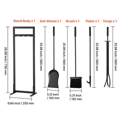 VEVOR 29 in Fireplace Tool Set with Square-Frame Stand