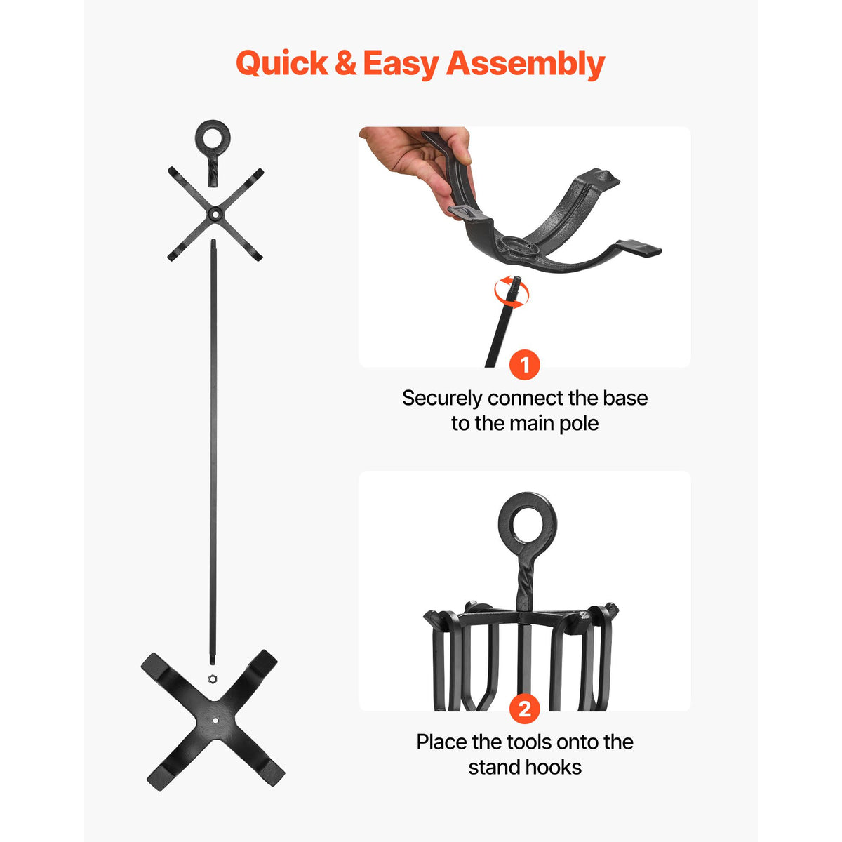 VEVOR 33 in Fireplace Tool Set with Four-Prong Stand