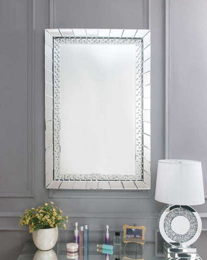 Nysa rectangular mirrored accent wall mirror with faux crystals