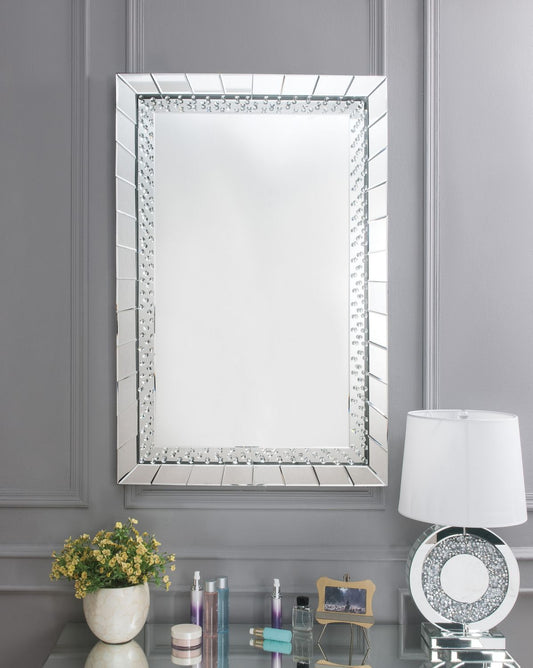 Nysa rectangular mirrored accent wall mirror with faux crystals