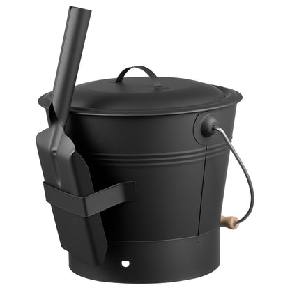 Ash Bucket, 4 PCS with Lid, Shovel, Broom and Gloves
