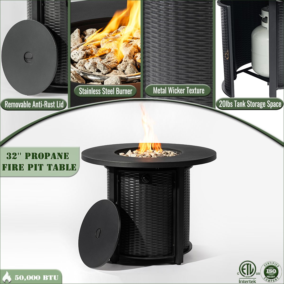 32" Propane Gas Fire Pit Table