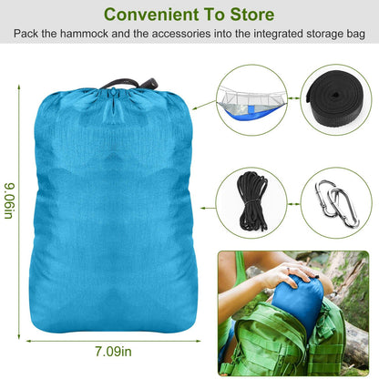 600lbs Load 2 Persons Hammock with Mosquito Net Outdoor Hiking Camping Hammock Portable Nylon Swing Hanging Bed with Strap Hook Carry Bag