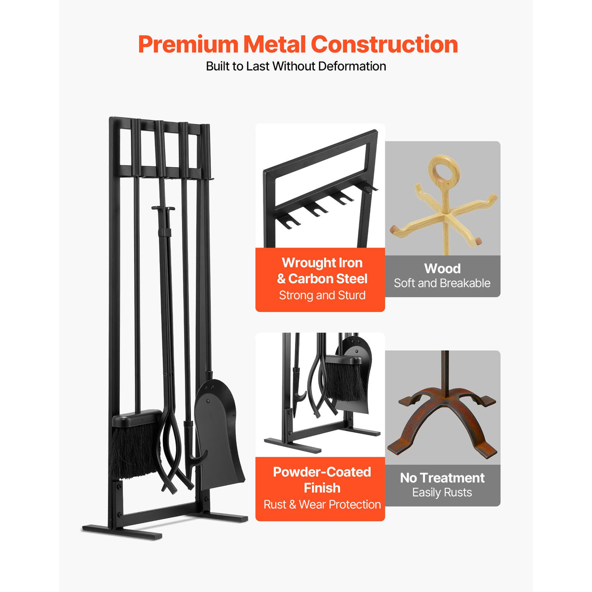 VEVOR 29 in Fireplace Tool Set with Square-Frame Stand