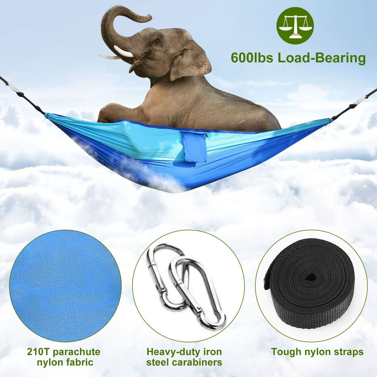 600lbs Load 2 Persons Hammock with Mosquito Net Outdoor Hiking Camping Hammock Portable Nylon Swing Hanging Bed with Strap Hook Carry Bag