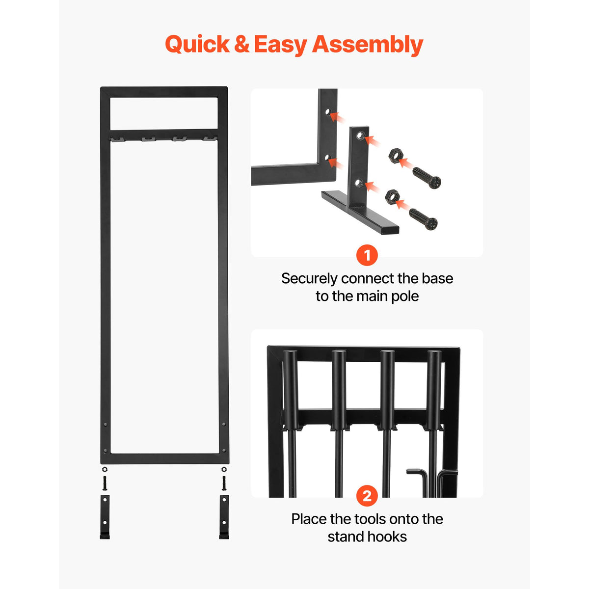VEVOR 29 in Fireplace Tool Set with Square-Frame Stand