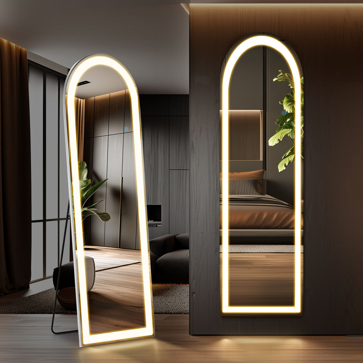 LED full-length mirror illuminated front view