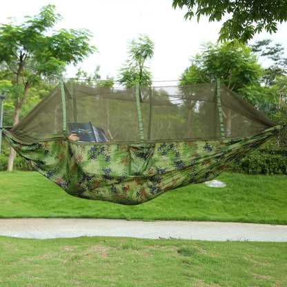 600lbs Load 2 Persons Hammock with Mosquito Net Outdoor Hiking Camping Hammock Portable Nylon Swing Hanging Bed with Strap Hook Carry Bag