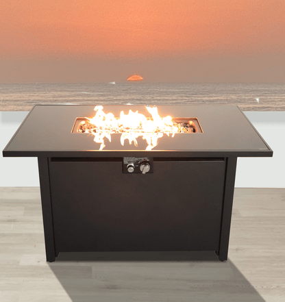 43" Smoked Glass Metal Rectangle Fire Pit