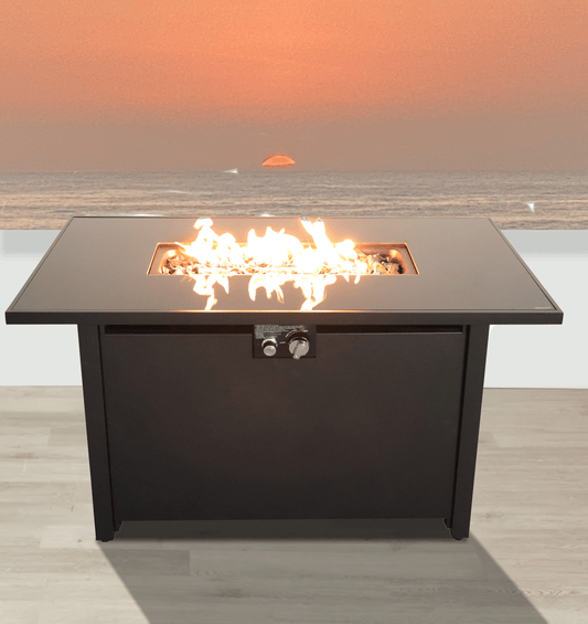 43" Smoked Glass Metal Rectangle Fire Pit