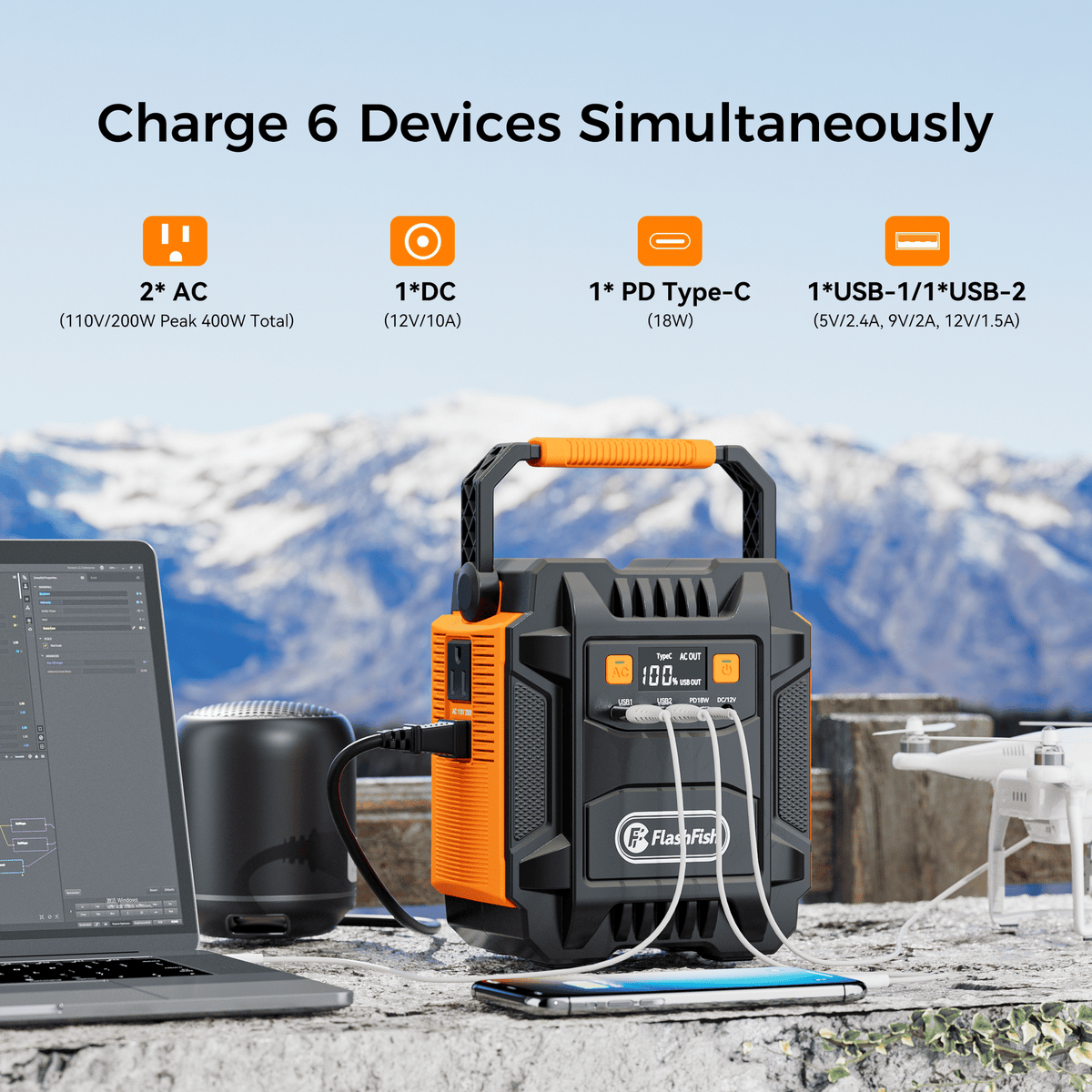 200W (Peak 400W) Portable Power Station with 60W Solar Panel