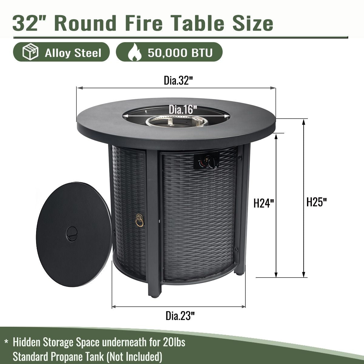 32" Propane Gas Fire Pit Table