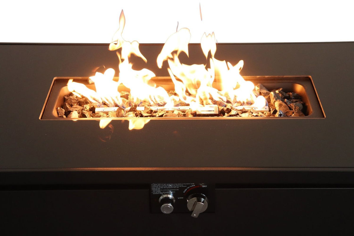 43" Smoked Glass Metal Rectangle Fire Pit